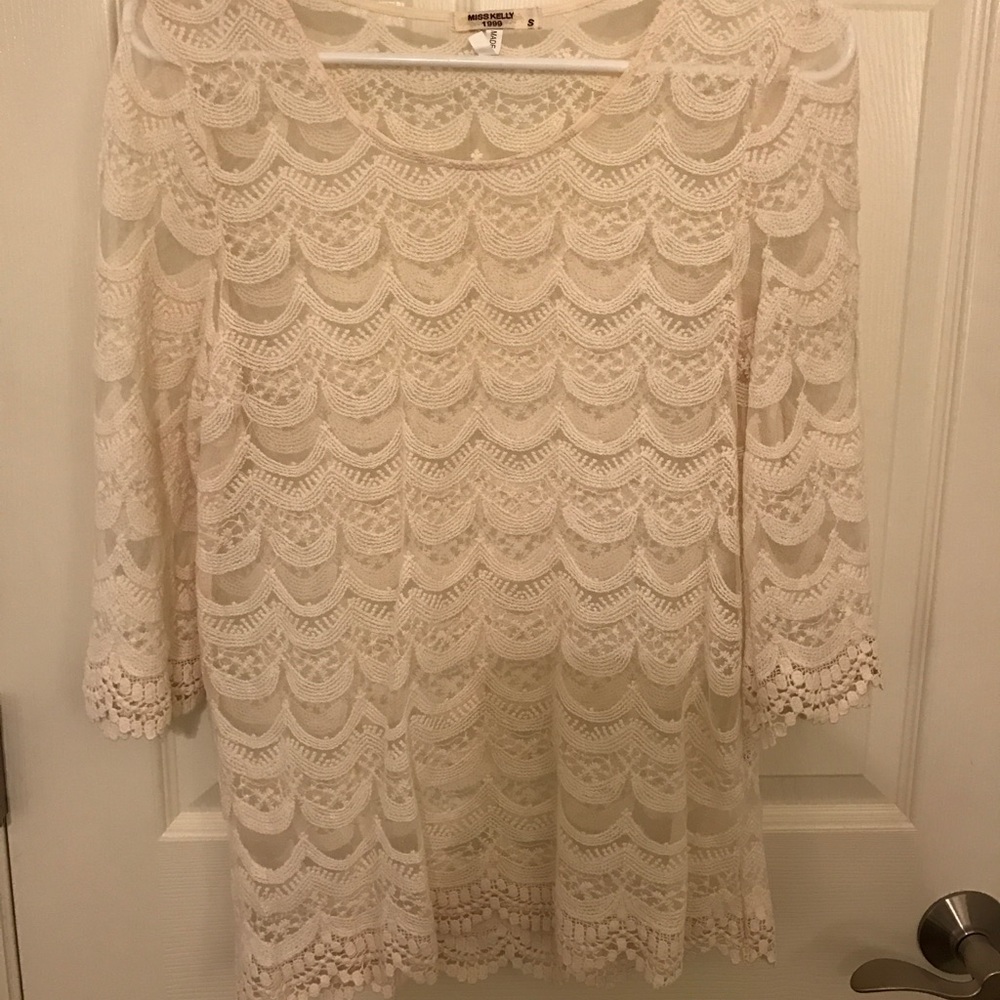 Cream 3/4 “Lace” Overlay Shirt